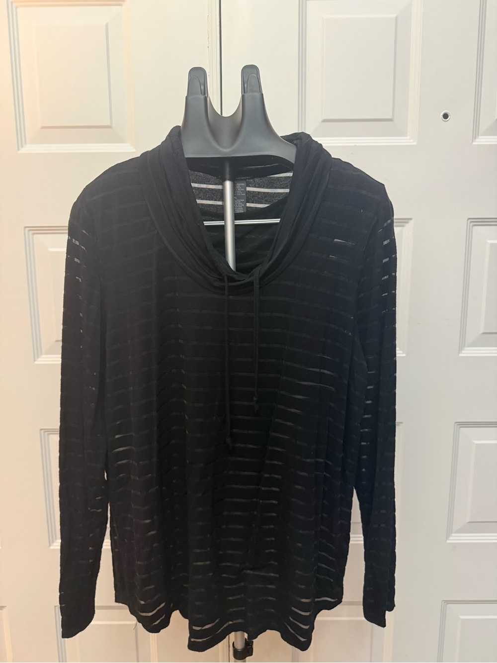Chelsea & Theodore Black Sheer Stripe Cowl Neck Top - Picture 1 of 3